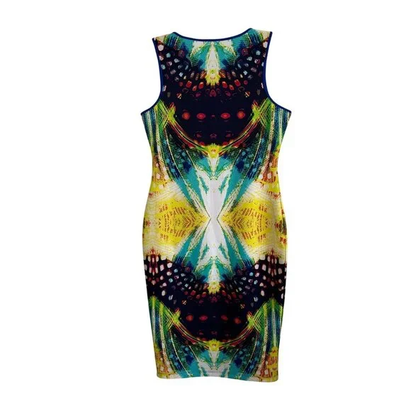 XOXO Womens Sleeveless Bodycon Dress Vibrant Abstract Print XL Artsy Vibrant - Picture 2 of 9